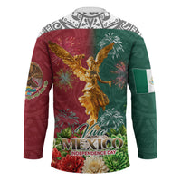 Viva Mexico Independence Day Hockey Jersey Golden Eagle Angel Aztec Pattern