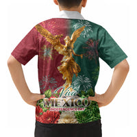 Viva Mexico Independence Day Kid Hawaiian Shirt Golden Eagle Angel Aztec Pattern
