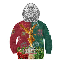 Viva Mexico Independence Day Kid Hoodie Golden Eagle Angel Aztec Pattern