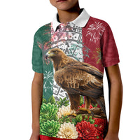 Viva Mexico Independence Day Kid Polo Shirt Golden Eagle Angel Aztec Pattern