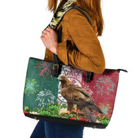 Viva Mexico Independence Day Leather Tote Bag Golden Eagle Angel Aztec Pattern