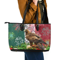 Viva Mexico Independence Day Leather Tote Bag Golden Eagle Angel Aztec Pattern
