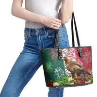 Viva Mexico Independence Day Leather Tote Bag Golden Eagle Angel Aztec Pattern