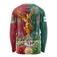 Viva Mexico Independence Day Long Sleeve Shirt Golden Eagle Angel Aztec Pattern