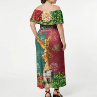 Viva Mexico Independence Day Off Shoulder Maxi Dress Golden Eagle Angel Aztec Pattern