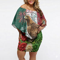 Viva Mexico Independence Day Off Shoulder Short Dress Golden Eagle Angel Aztec Pattern
