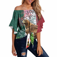 Viva Mexico Independence Day Off Shoulder Wrap Waist Top Golden Eagle Angel Aztec Pattern