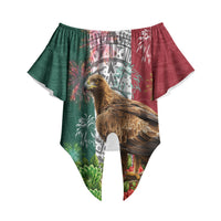 Viva Mexico Independence Day Off Shoulder Wrap Waist Top Golden Eagle Angel Aztec Pattern
