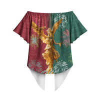 Viva Mexico Independence Day Off Shoulder Wrap Waist Top Golden Eagle Angel Aztec Pattern