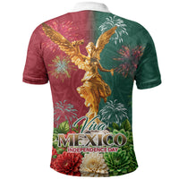 Viva Mexico Independence Day Polo Shirt Golden Eagle Angel Aztec Pattern