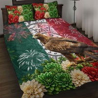 Viva Mexico Independence Day Quilt Bed Set Golden Eagle Angel Aztec Pattern