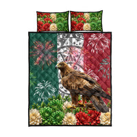 Viva Mexico Independence Day Quilt Bed Set Golden Eagle Angel Aztec Pattern