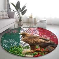 Viva Mexico Independence Day Round Carpet Golden Eagle Angel Aztec Pattern