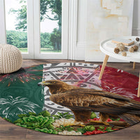 Viva Mexico Independence Day Round Carpet Golden Eagle Angel Aztec Pattern