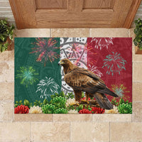 Viva Mexico Independence Day Rubber Doormat Golden Eagle Angel Aztec Pattern