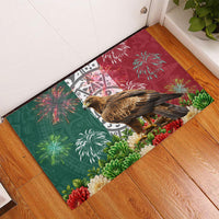 Viva Mexico Independence Day Rubber Doormat Golden Eagle Angel Aztec Pattern
