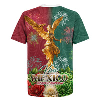 Viva Mexico Independence Day Rugby Jersey Golden Eagle Angel Aztec Pattern