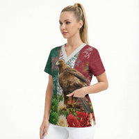 Viva Mexico Independence Day Scrub Top Golden Eagle Angel Aztec Pattern