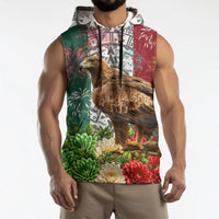 Viva Mexico Independence Day Sleeveless Hoodie Golden Eagle Angel Aztec Pattern