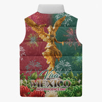 Viva Mexico Independence Day Sleeveless Puffer Jacket Golden Eagle Angel Aztec Pattern
