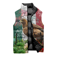 Viva Mexico Independence Day Sleeveless Puffer Jacket Golden Eagle Angel Aztec Pattern