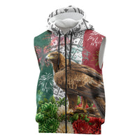 Viva Mexico Independence Day Sleeveless Zip Hoodie Golden Eagle Angel Aztec Pattern
