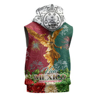 Viva Mexico Independence Day Sleeveless Zip Hoodie Golden Eagle Angel Aztec Pattern