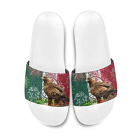 Viva Mexico Independence Day Slide Sandals Golden Eagle Angel Aztec Pattern
