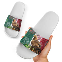 Viva Mexico Independence Day Slide Sandals Golden Eagle Angel Aztec Pattern