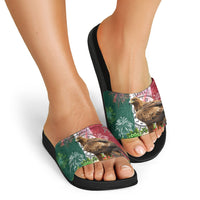 Viva Mexico Independence Day Slide Sandals Golden Eagle Angel Aztec Pattern