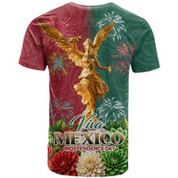 Viva Mexico Independence Day T Shirt Golden Eagle Angel Aztec Pattern