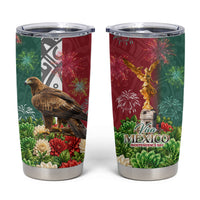 Viva Mexico Independence Day Tumbler Cup Golden Eagle Angel Aztec Pattern