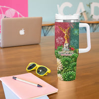 Viva Mexico Independence Day Tumbler With Handle Golden Eagle Angel Aztec Pattern