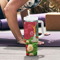 Viva Mexico Independence Day Tumbler With Handle Golden Eagle Angel Aztec Pattern