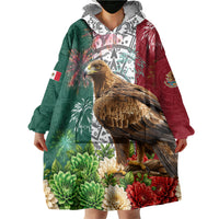 Viva Mexico Independence Day Wearable Blanket Hoodie Golden Eagle Angel Aztec Pattern