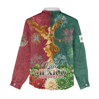 Viva Mexico Independence Day Women Casual Shirt Golden Eagle Angel Aztec Pattern