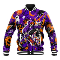 Halloween Skeleton Skateboarder Baseball Jacket Graffiti Ghost Pumpkin Streetwear Graphic