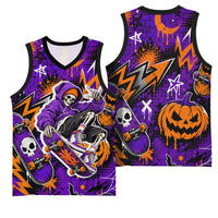Halloween Skeleton Skateboarder Basketball Jersey Graffiti Ghost Pumpkin Streetwear Graphic