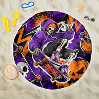 Halloween Skeleton Skateboarder Beach Blanket Graffiti Ghost Pumpkin Streetwear Graphic