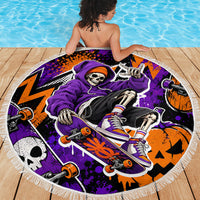 Halloween Skeleton Skateboarder Beach Blanket Graffiti Ghost Pumpkin Streetwear Graphic