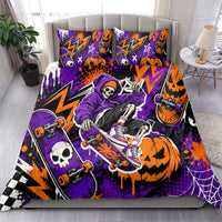 Halloween Skeleton Skateboarder Bedding Set Graffiti Ghost Pumpkin Streetwear Graphic