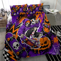Halloween Skeleton Skateboarder Bedding Set Graffiti Ghost Pumpkin Streetwear Graphic