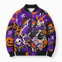 Halloween Skeleton Skateboarder Bomber Puffer Jacket Graffiti Ghost Pumpkin Streetwear Graphic