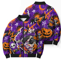 Halloween Skeleton Skateboarder Bomber Puffer Jacket Graffiti Ghost Pumpkin Streetwear Graphic