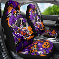 Halloween Skeleton Skateboarder Car Seat Cover Graffiti Ghost Pumpkin Streetwear Graphic