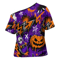 Halloween Skeleton Skateboarder Cross Shoulder Shirt Graffiti Ghost Pumpkin Streetwear Graphic