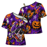 Halloween Skeleton Skateboarder Cross Shoulder Shirt Graffiti Ghost Pumpkin Streetwear Graphic