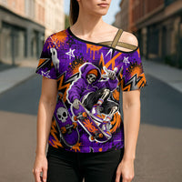 Halloween Skeleton Skateboarder Cross Shoulder Shirt Graffiti Ghost Pumpkin Streetwear Graphic