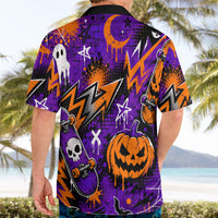 Halloween Skeleton Skateboarder Hawaiian Shirt Graffiti Ghost Pumpkin Streetwear Graphic