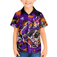 Halloween Skeleton Skateboarder Hawaiian Shirt Graffiti Ghost Pumpkin Streetwear Graphic
